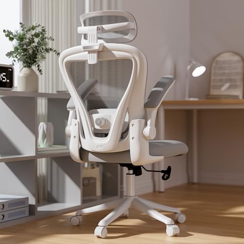 Ergonomic Office Chair with Memory Foam, Computer Desk Chair | M903 Pro, 3D Headrest, 90° Flip-Up Arms, 330LBS Capacity, Lumbar Support, Memory Foam Cushion for Long hours, White Gray - color: White Frame Grey Mesh