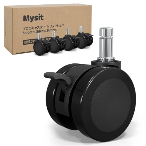 MySit 10x22mm Office Chair Caster with Brake for Hardwood Floors Set of 5 | Heavy Duty Mute PU Stool Caster Wheels Replacement Easy Installation - size: 10x22mm(Small Stem)