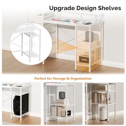 VINGLI 47" L-Shaped Home Office Desk, Fabric Drawers, Storage Shelves - color: White, size: 47 Inch