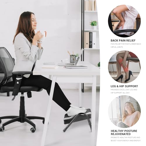 FUSLITE Ergonomic Adjustable Under Desk Foot Rest， Black - color: White and Black Alternating