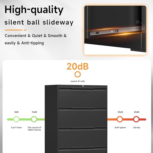 Bestoo 4 Drawer File Cabinet, Metal Lateral Filing Cabinet with Lock - color: Black, size: 4 Drawer 15.7" D x 35.4" W x 51.8" H