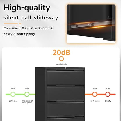 Bestoo 4 Drawer File Cabinet, Metal Lateral Filing Cabinet with Lock - color: Black, size: 4 Drawer 15.7" D x 35.4" W x 51.8" H