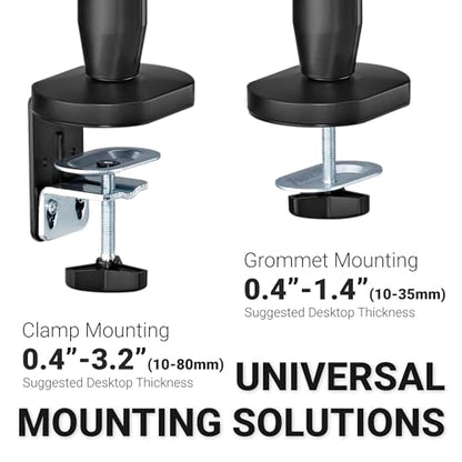 Hexcal Single Monitor Arm, Up to 35 inches Monitor Mount, 11 kg (24.2 lbs) with Built-in Cable Management and Free VESA 75x75mm or 100x100mm - Black