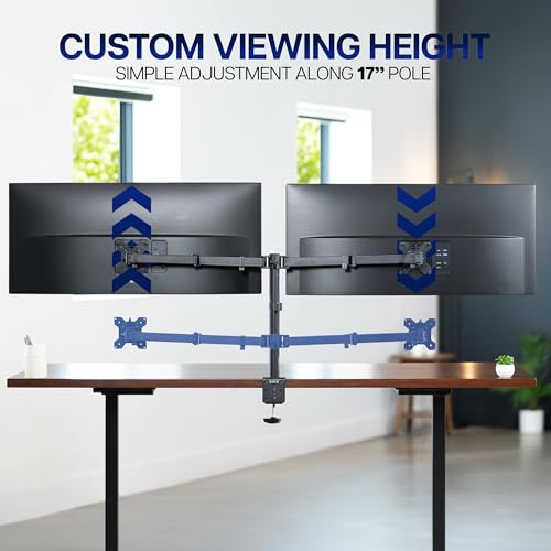 VIVO Dual Ultrawide Monitor Desk Mount, Heavy Duty Fully Adjustable Steel Stand, Holds 2 Computer Screens up to 38 inches and Max 22lbs Each, Black, STAND-V038 - color: Black, size: 13" - 38"