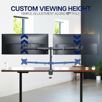 VIVO Dual Ultrawide Monitor Desk Mount, Heavy Duty Fully Adjustable Steel Stand, Holds 2 Computer Screens up to 38 inches and Max 22lbs Each, Black, STAND-V038 - color: Black, size: 13" - 38"