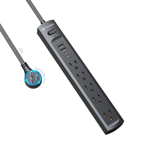 TROND Surge Protector Power Strip with 360° Rotating Flat Plug, Black - color: Black, size: 3 ft
