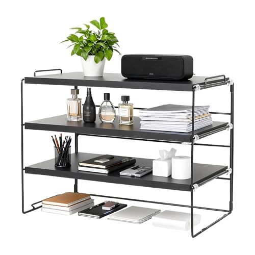 ShellKingdom Desk Shelf Organizer, 3 Tier Desktop Shelves, Adjustable Bookshelf Storage Rack and Office Cubicle Decor for Tabletop, School, Office, Dorm Organization (Black) - color: Black, size: Large 3 Tier