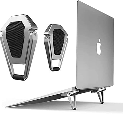 Portable Invisible Laptop Stand - 2PCS zinc Alloy Laptop mini Stand Heat Dissipation pad, Laptop Lifter Suitable for 12-20 inch Laptop - color: Silver