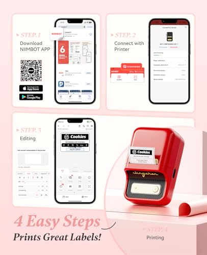 NIIMBOT B21 Label Printer,Bluetooth Thermal Label Maker,Ideal for Home Organization,Business,Ofice,50x30mm Labels,230Pcs(Red) | Thermal Label Printer with 1 Pack 50x30mm White Label for Home/Office/Business, Compatible with iOS & Android - color: Red
