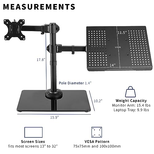 VIVO Free Standing Single Computer Monitor and Laptop Combo Desk Stand with Sleek Glass Base, Fits up to 32 inch Monitors and 17 inch Laptops, Black, STAND-V002FGL - style: Laptop + Monitor