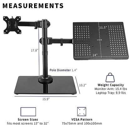 VIVO Free Standing Single Computer Monitor and Laptop Combo Desk Stand with Sleek Glass Base, Fits up to 32 inch Monitors and 17 inch Laptops, Black, STAND-V002FGL - style: Laptop + Monitor