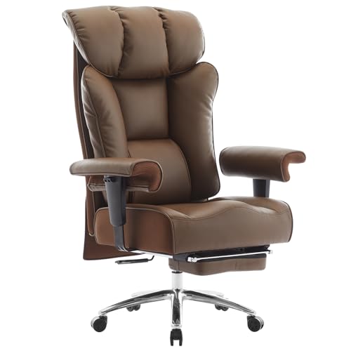 Efomao Big and Tall Office Chair 400lbs - Heavy Duty Executive Desk Chair with Foot Rest & 23" Wide Seat - High Back Ergonomic Leather Computer Chair for Heavy People, Home Office, Brown - color: 3060-brown
