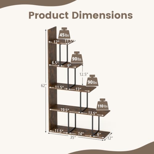 GIANTEX 5-Tier Stepped Bookshelf, 62" Tall Ladder Corner Bookcase
