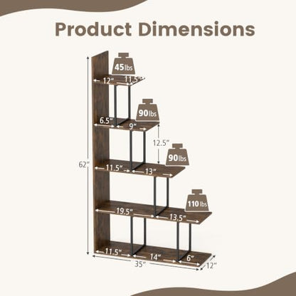 GIANTEX 5-Tier Stepped Bookshelf, 62" Tall Ladder Corner Bookcase