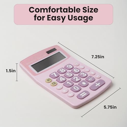 Lily' Home Jumbo 12 Digit with Solar Power, Large LCD Display - Desktop Calculator, Dual Power, Large Button Design, Battery Operation, Easy-to-Read Tilted, for Home, Office, School & Business - Pink - size: 1PK-Pink
