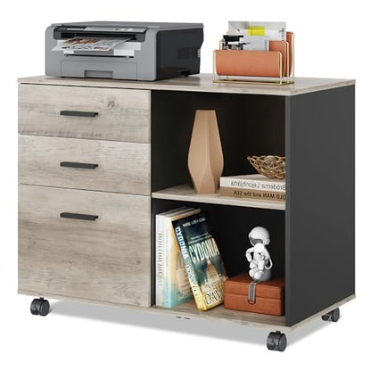 DEVAISE 3-Drawer Mobile File Cabinet, Lateral Filing Cabinet, Greige - color: Greige