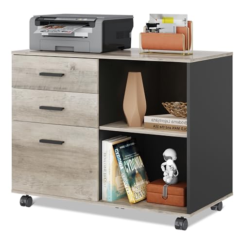 DEVAISE 3-Drawer Mobile File Cabinet, Lateral Filing Cabinet, Greige - color: Greige