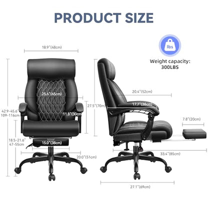 Office Chair, Big and Tall Office Desk Chair, Reclining Office Chair with Footrest Home Office Desk Chairs, High Back Ergonomic with Lumbar Support, Executive Leather - color: Matte Black, style: With Footrest