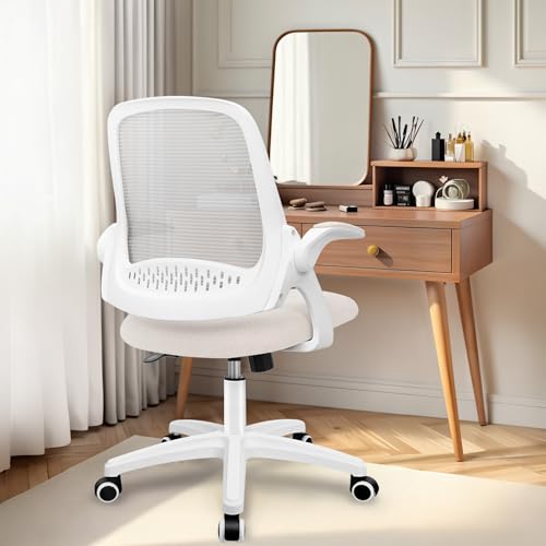 NEO CHAIR Office Desk Chair, Ergonomic Mesh with Flip-Up Armrests, Ivory - color: Ivory