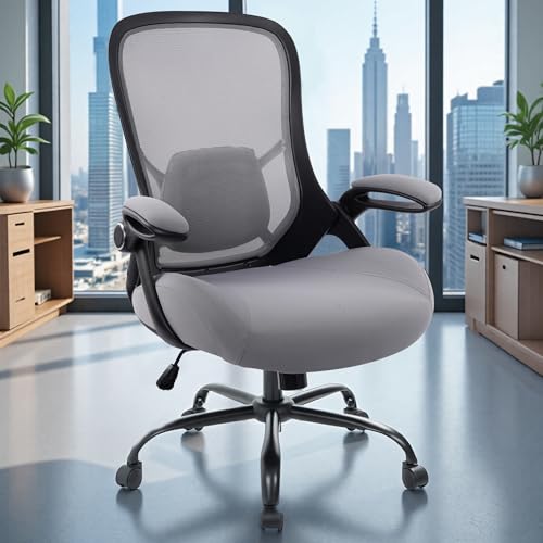 HYLONE Office Chair Big and Tall 400lbs Desk Chair | 5" Thickened Seat, Breathable Mesh Backrest, Ergonomic Lumbar Support, Home and Office - color: Black Frame & Grey