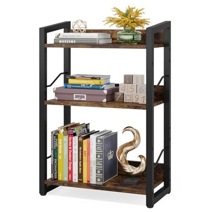 Hosfais 3-Tier Small Bookshelf Bookcase with Edge Protection - color: Rustic Brown, size: 3-tier