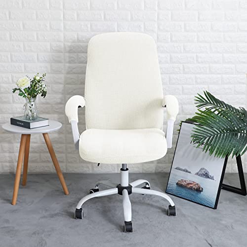 FORCHEER Office Chair Cover Water Repellent Jacquard Armrest Swivel Chair Slipcovers Removable Stretch Universal Computer Chair Cover L with Chair Arm Cover 2P-Cream - color: Cream, size: Large+Chair-Arm Cover