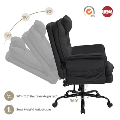 Bestier Criss Cross Chair with Flip-Up Armrests and Headrest, Black Velvet | 135° Reclining Executive Chair with Side Pockets and Wheels, Big and Tall Computer Desk Chair for Home Office - color: Black Velvet, size: High Back