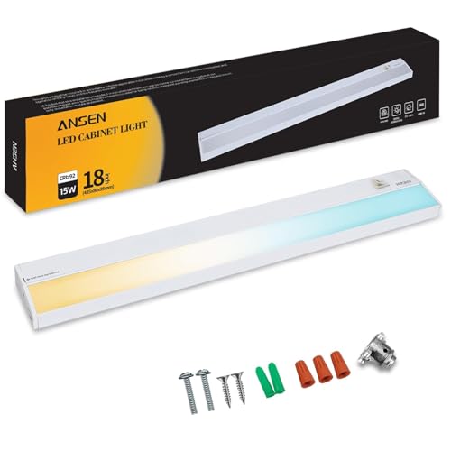 Ansen Hardwired Under Cabinet Lighting, 18inch 15W LED Light for Kitchen/Closet, 998.4lm, CRI>92, R9>90, Dimmable, 5 Color Temperature, 2700K-5000K(Warm White, Cool White, Daylight) - size: 18 inch