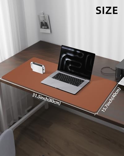 Leather Desk Pad Protector, Brown, 31.5" x 15.7",Office Desk Mat - color: Brown, size: 31.5" x 15.7"