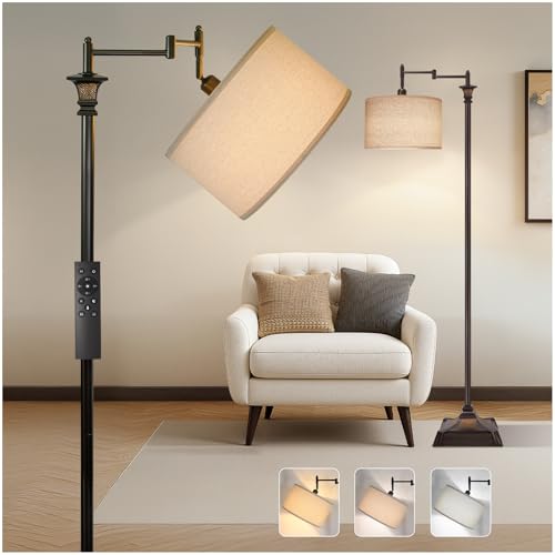 Scenekoy 68” Tall Swing Arm Floor Lamp with Remote for Living Room Bedroom - color: Antique Brown
