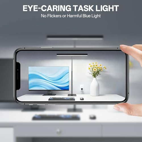 Kary 12W LED Desk Lamp for Home Office, Flexible Gooseneck Task Light Tall | Eye-Caring, Touch Control, 5 Dimmable Color & Brightness, Metal Base, 45 Min Timer, Memory Function, USB Adapter - color: Base-Black(1)