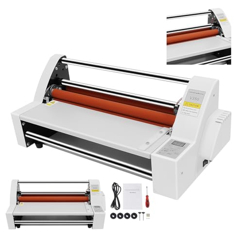 V350 Hot Cold Roll Laminator, 350mm Commercial Office Presentation Laminators Single Dual Side Thermal Laminating Machine for Paper Card Wood Veneer PVC Foil, Digital Display, Safety Protection