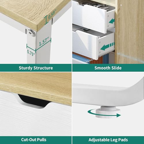 YITAHOME 55" L Shaped Corner Computer Desk with Drawers & Power, White Oak - color: White & Oak