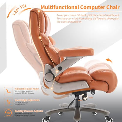 VUZI 700lbs Big and Tall Office Chair, Large Executive Leather Desk Chair - color: Gold Brown