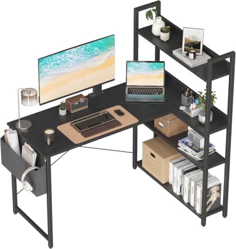 Treesland 40 Inch Computer Desk with Bookshelf, Corner Desk with Storage, L Shaped Desk, Home Office Desks, Writing Study Desk for Bedroom, Black - color: Black, size: 40 inch