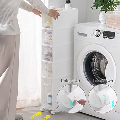 Slim Rolling Storage Cart 6.3in Drawers for Small Spaces Convenient Kitchen & Bathroom Organizer Compact Plastic Cabinet for Fridge Side Narrow Storage Solution for Tight Spaces - size: 5Tier