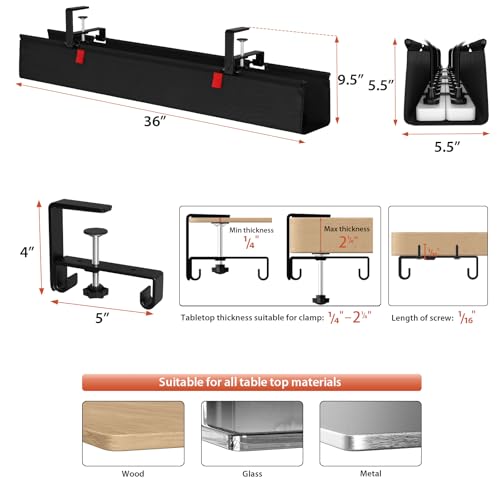 Univivi No Drill Under Desk Cable Management Tray, 36 inch Cable Management - color: Black, size: 36"L x 5.5"W