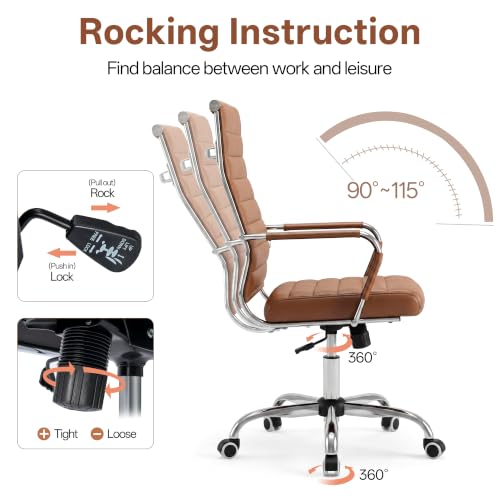 Okeysen Brown Conference Room Chairs, Modern Ergonomic PU Leather Office Desk Chair Ribbed for Office, High Back Executive Swivel Rolling Task Chair for Home - color: Brown