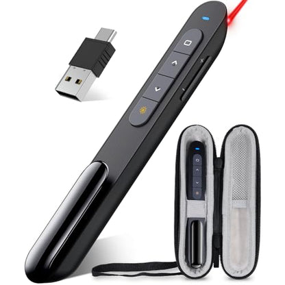 DinoFire Presentation Clicker with Case, Wireless Presenter Remote Powerpoint Clicker Storage Proective Bag - color: Black