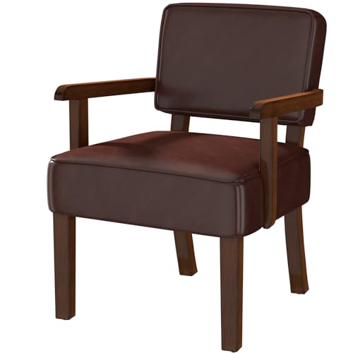 FAGAGA Faux Leather Accent Chair, Mid Century Armchair with Wood Frame | Living Room Chairs with Soft Thicken Cushion,Comfy Reading Chair for Bedroom,Waiting Room,Home Office,Easy Assembly,Cherry - color: Faux Leather Cherry, size: One Chair