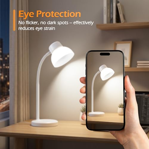 Desk Lamps for Home Office,Small LED Reading Lamp,5000K Eye-Care Desk Light | Desk Lamps for College Dorm, Kids Study Table, Bedroom , Flexible Gooseneck, Compact Small Table Lamp, Space-Saving Design - color: White