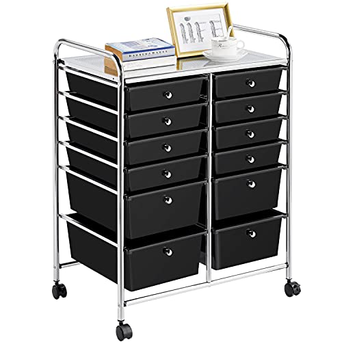 Yaheetech 12-Drawer Rolling Storage Cart on Wheels, Craft Organizer, Black - color: Black, style: 12 Drawers