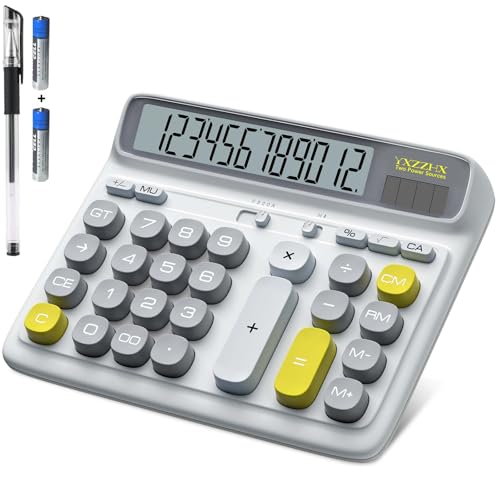 Desktop Calculator with Extra Large 5-Inch LCD Display, 12-Digit Two Way Power Solar & Battery Office Calculator with Big Buttons for Business, Accounting & Home Use(White) - color: White