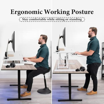 37" Desk Converter, Height Adjustable Stand Up Desk Converter, 2 Monitor Standing, Sit to Stand, Quick Sit to Tabletop, Riser Workstation with Wide Keyboard Tray - color: White