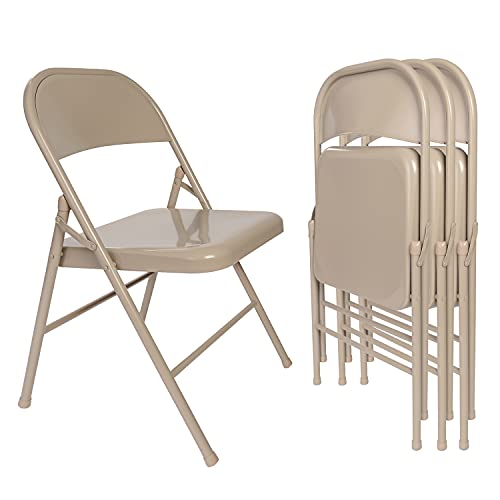 VECELO Metal Folding Chairs 4 Pack, Double Hinged Steel Frame Easy Foldable&Stackable for Office Kitchen Dinning Wedding Patio and Garden - color: Beige