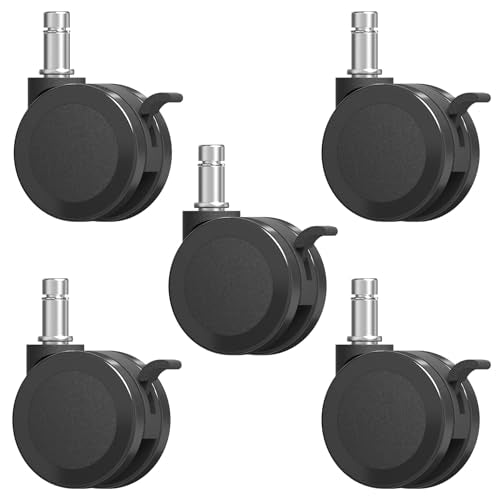 Office Chair Caster Wheels Replacement with Brake, 2.36"(60mm) Casters Replacement for Office Chair or Stool Wheel, Universal Size 11x22mm for Carpet and Hardwood Floors(Set of 5) - size: 11mm Stem With Brakes(Not for Ikea)