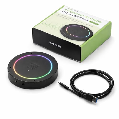 reSpeaker XVF3800 USB Mic Array with Case, 4-Microphone AI Voice Processing, Noise Cancellation & 360° Far-Field Pickup for Raspberry Pi, Jetson & AI Projects