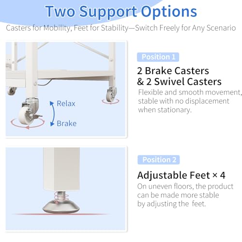 METYERRY Under Desk Printer Stand with Power Outlet, Adjustable Shelf,White - color: White