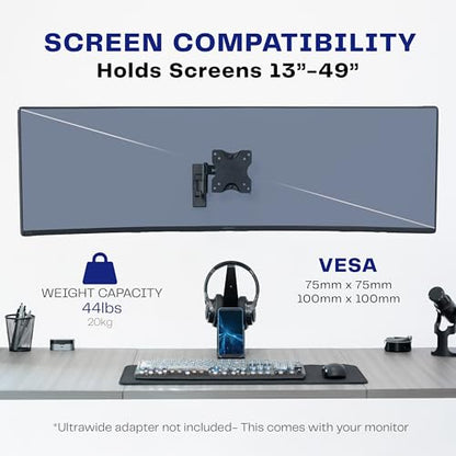 VIVO Black Single Ultrawide Wall Mount, Up to 49 in Screens, MOUNT-VW01M - color: Black, size: 75x75mm to 100x100mm VESA