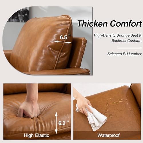 Okeysen Modern Leather Chairs, Oversized Arm Sofa, Mid-Century Accent Chair for Waiting Room and Bedroom Comfy, Upholstered Single Sofa Reading Chair - color: Brown, size: set of 1